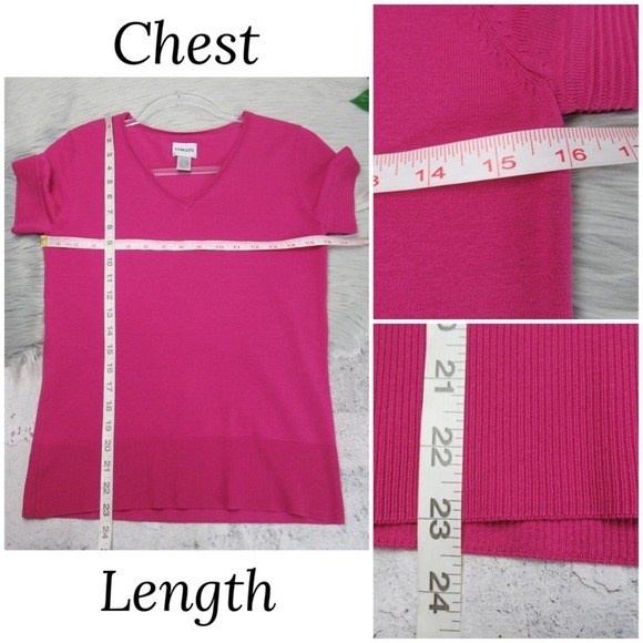 CHICO’S Pink Silk Blend Knit V-Neck Tee Women’s Size Small - Picture 8 of 10